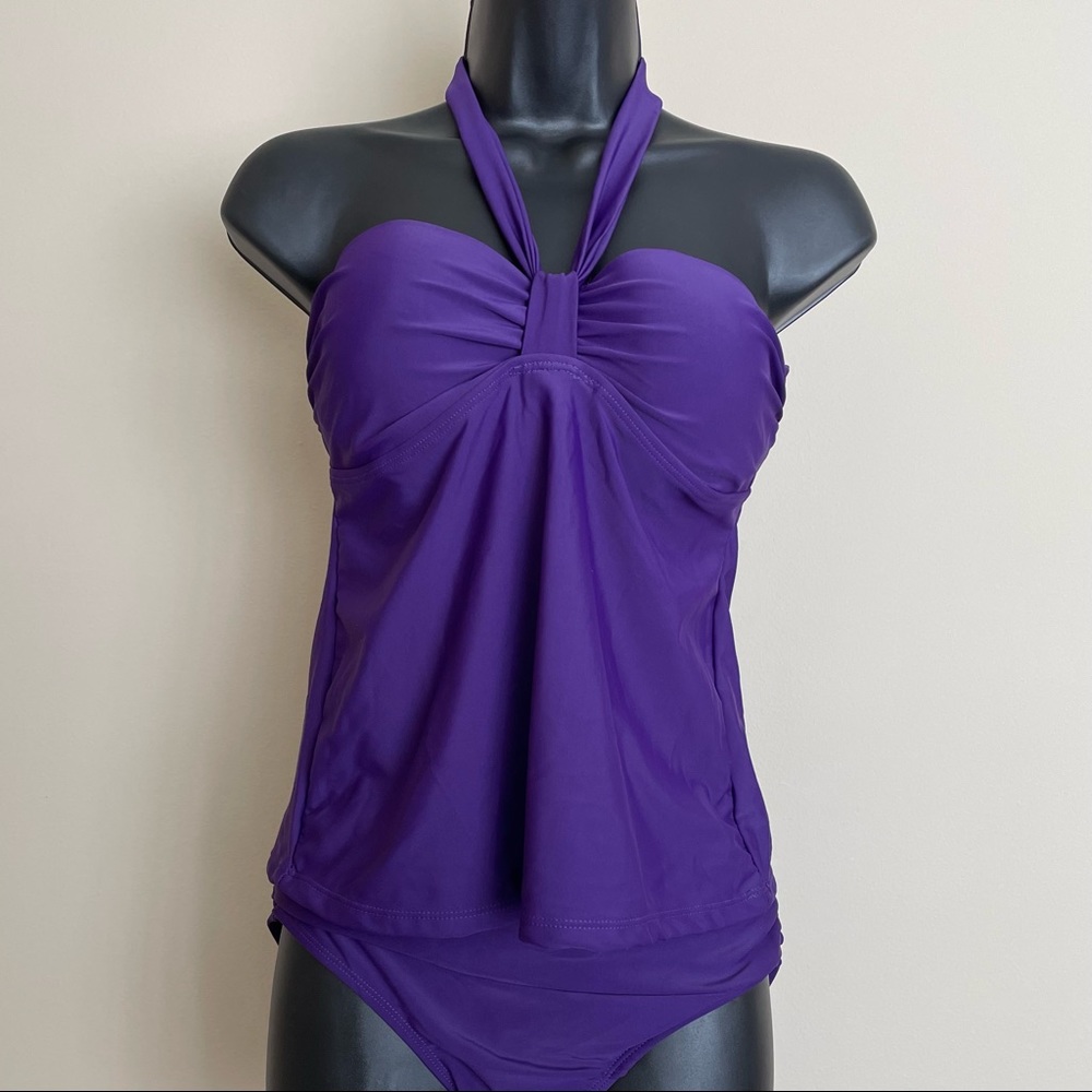 Purple Swimsuit Two Piece with Tankini Top and Bikini Bottoms